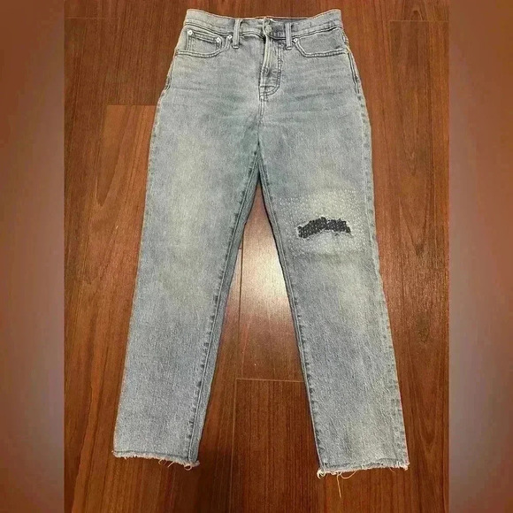 Madewell The Perfect Vintage Crop Jean Size 26 Embroidered Patch Distressed - Picture 1 of 6